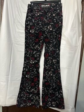 Idyllwind Women's Floral Print High Rise Flare Corduroy Jeans size 0